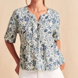 Faherty Floral Blue and Cream Blouse